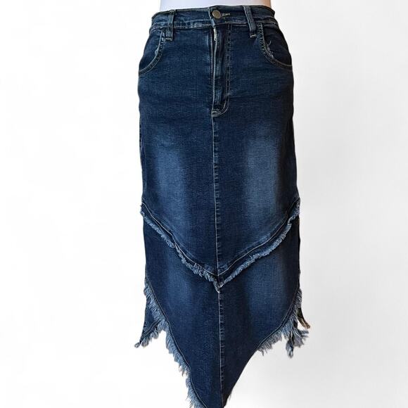 Miss Sixty Made in Italy Asymmetrical Denim Skirt – Y2K Frayed Hem Maxi size M - Picture 1 of 8